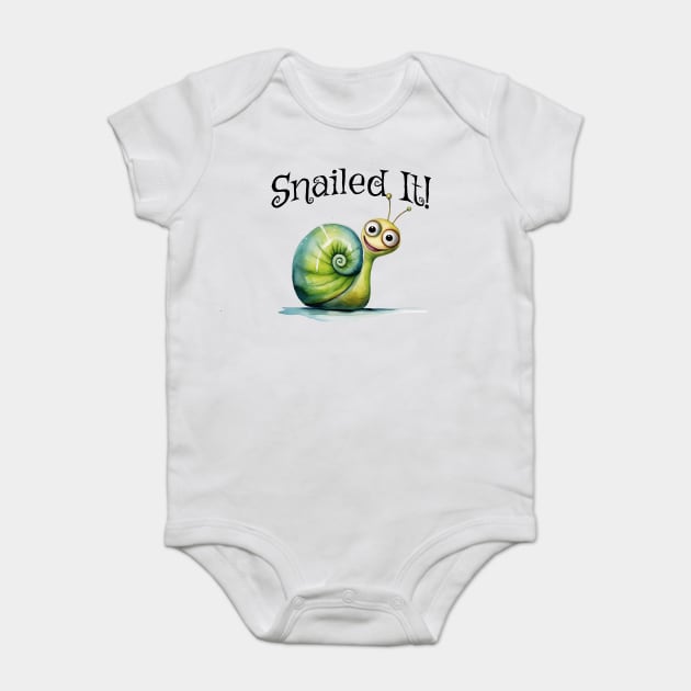 Snailed it! Happy little snail pun design Baby Bodysuit by Luxinda
